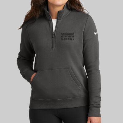Women's Club Fleece Sleeve Swoosh 1/2 Zip - School Name - Black Thumbnail
